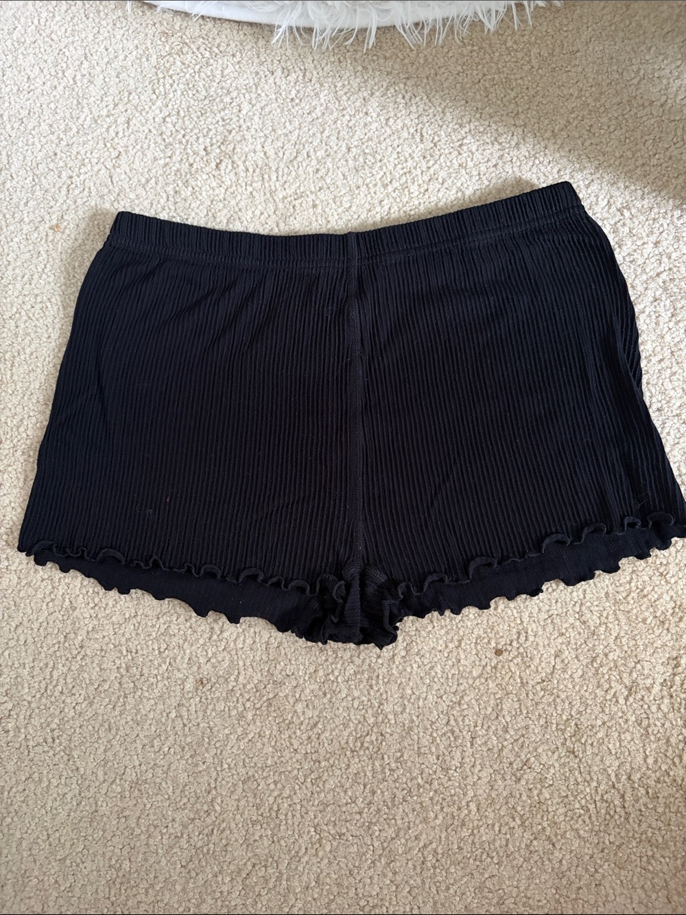 Black Ribbed Lounge Shorts with Ruffle Hem